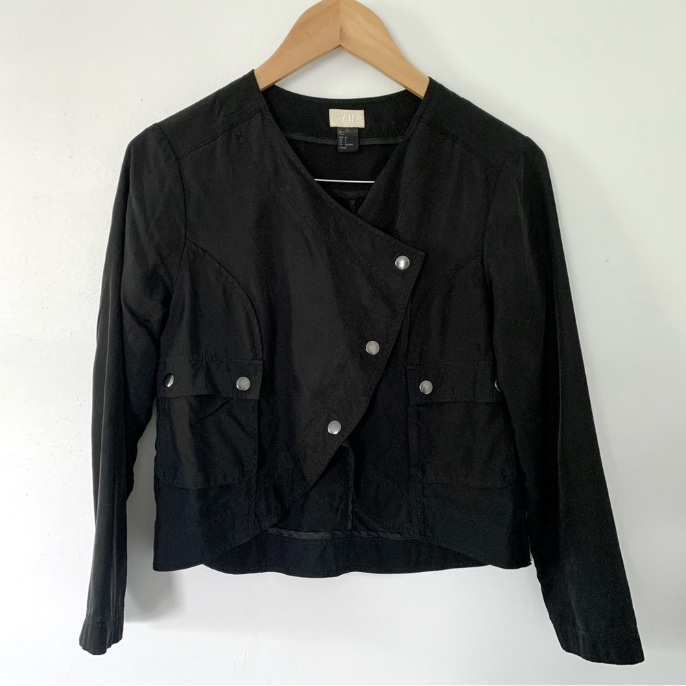 H&M Black Asymmetrical Cropped Jacket